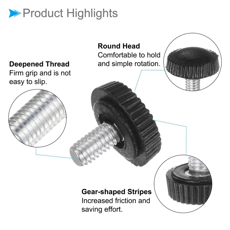 Thumb Screw Knurled Knobs, M4 x 6mm Male Thread, Black Round Head Clamping Screw Threaded Stud Hand Knobs Grip, (Applications: for Machinery Lathes), 20-Pieces