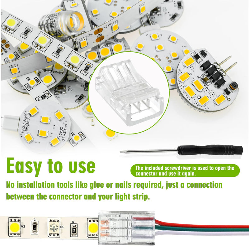 3 Pin 10 mm LED Strip Connector LED Light Connector Strip to Wire Quick Connector RGB Lights Adapter Clear Unwired Gapless Track Lighting Connector for 5050 LED RGB Strip Light(20pcs) 3 Pin 10mm