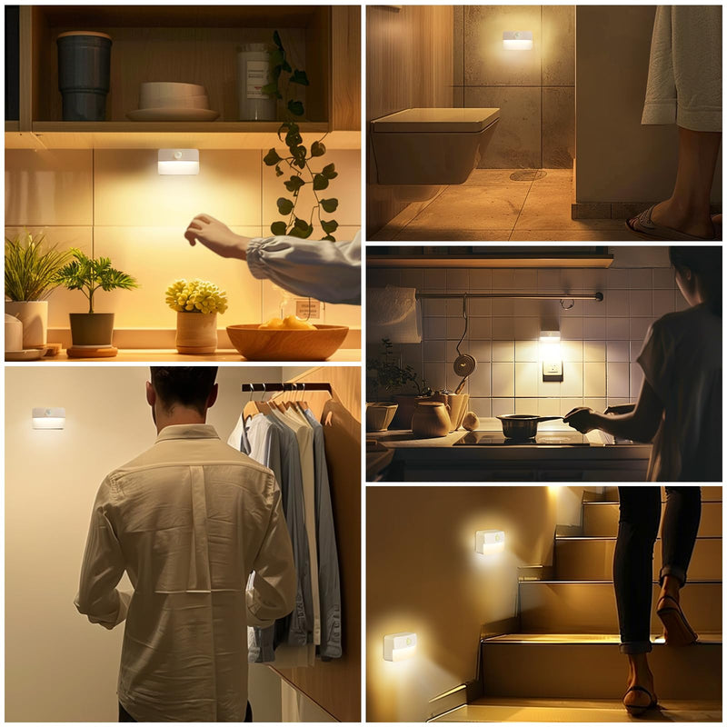 8 Pack Motion Sensor Stair Light for Indoor, Battery Operated Closet Lights, Wireless Stick on Anywhere Hallway Lamp, 40 Lumen 3000K Portable Led Night Lamps for Bedroom Under Cabinet Kitchen 8 Pack