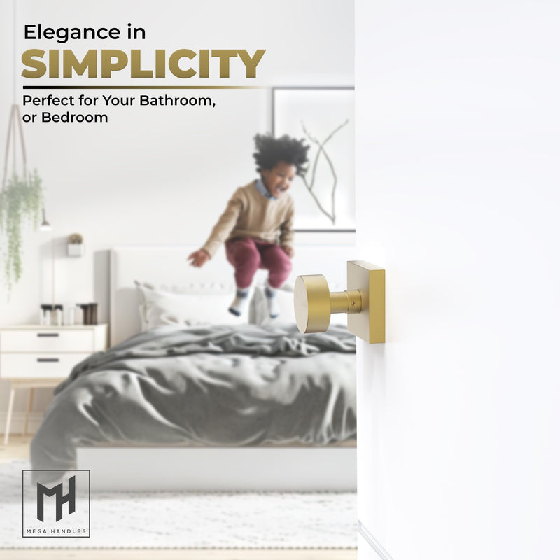 Mega Handles SUANA Privacy Door Knob for Hallway, Closet and Bathroom, Reversible Heavy Duty Design Door Knobs, Fits All Standard Door Sizes Screws Included - Satin Brass (1 Pack) 1 Pack