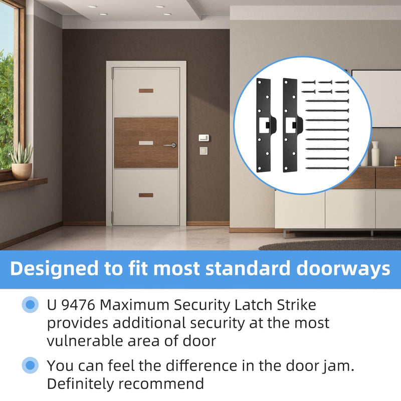 U 9476 Maximum Security Latch Strike Used to Replace Standard Latch Strikes | 2 Pack in Black, Sturdy Good Reinforcement of Door Strike - All The Hardware is Included