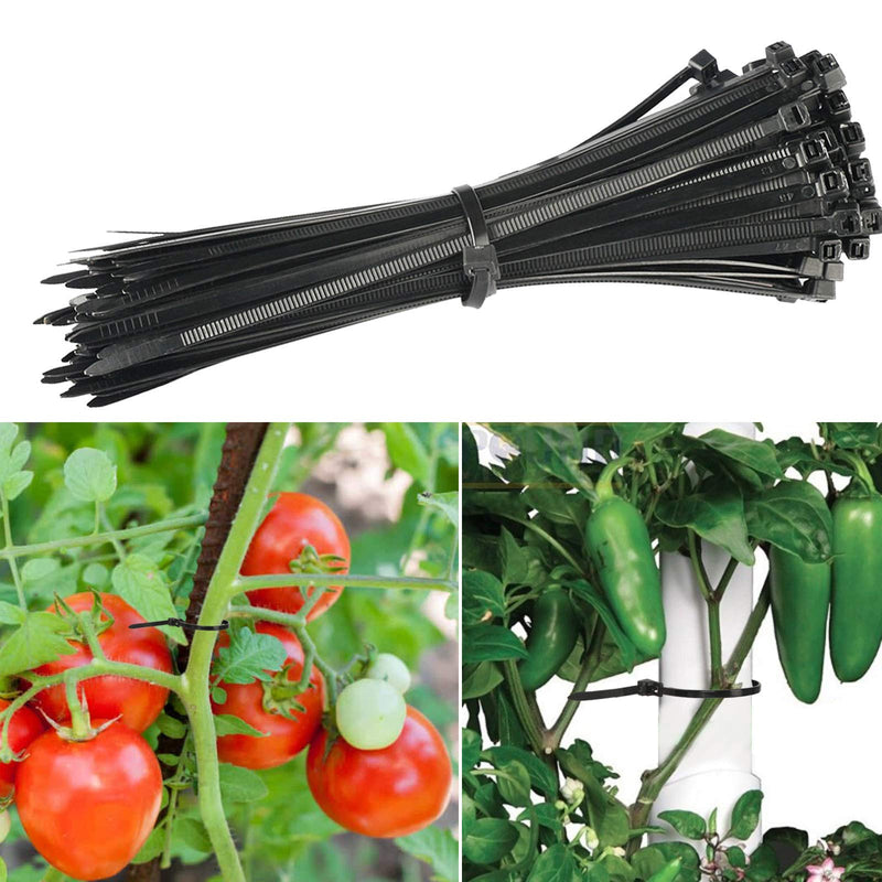 100Pcs Heavy Duty Industrial Zip Toes Releasable 8 Inch Black Tie Wraps Adjustable Tie wrap Reusable Zip Toes Tie Straps For Garden Plant Secure Vine, Home Office Use Reusable 8Inch 100Pcs
