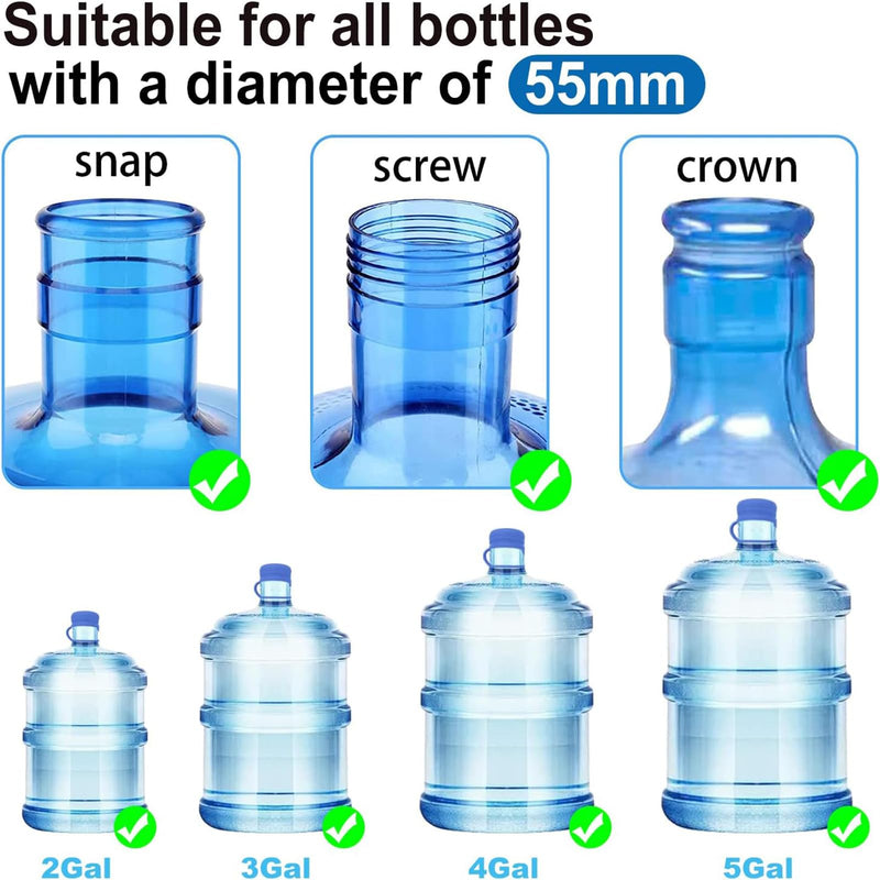 3 & 5 Gallon Water Jug Cap Reusable, Food Grade Silicone Replacement Gallon Caps for 55mm Standard/Screw/Crown Tops Water Bottle and Water Dispensers, Non-Spill Lids for Anti-Splash, Leak Free (3PCS) 3