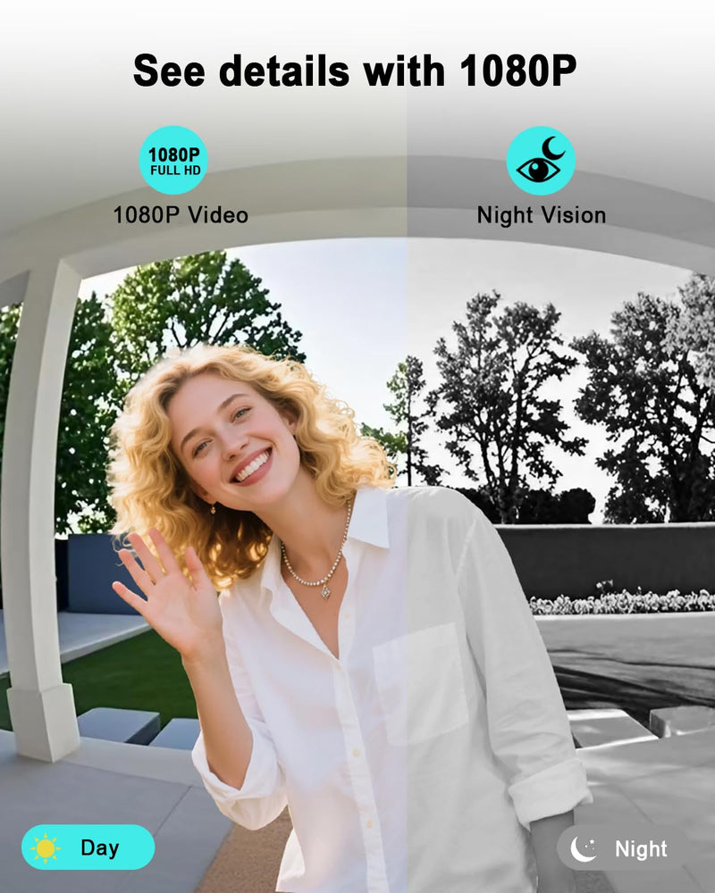 TTJ 1080P Doorbell Camera with Ring Chime,Smart Video Doorbell with Two-Way Talk,Cloud Storage,Instant Alerts,Night Vision,IP55 Waterproof,No Monthly Fee