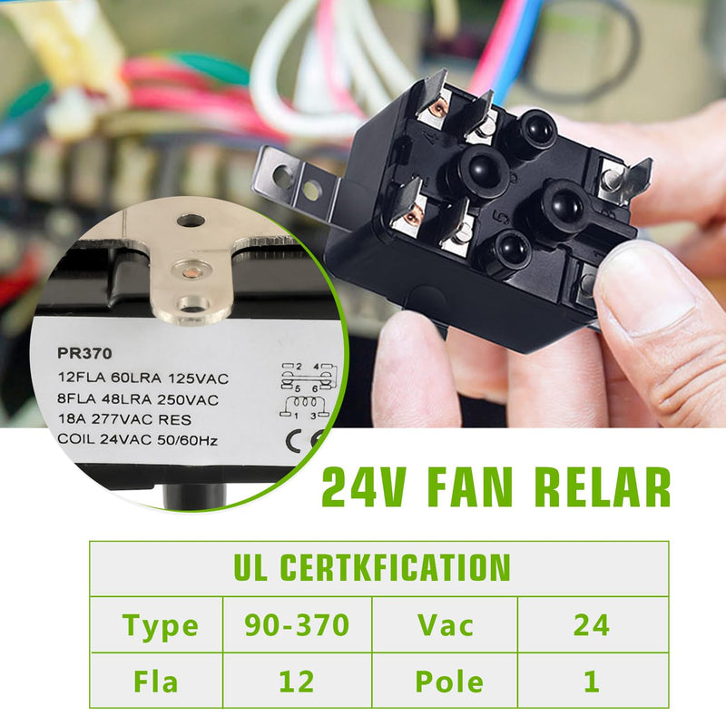 90370 Universal 24V AC Fan Relay, SPDT 24VAC 50-60Hz HVAC Refrigeration, Reliable Fan Control for Electromechanical Applications