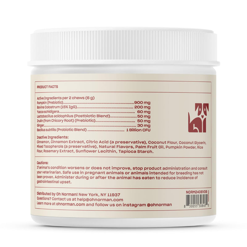 Oh Norman! Probiotic Chews for Dogs, Probiotics for Dogs Digestive Health with Enzymes, Allergy Relief for Seniors, Probiotics for Dog Wellness and Comfort