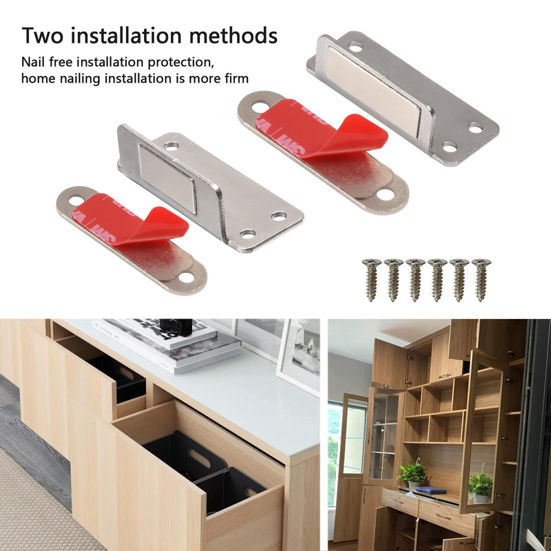 Cabinet Magnets Mousike Adhesive Strong Magnetic Door Catch Stainless Steel Kitchen Magnetic Latch Used to Close Cupboard Cabinet Closet Door Drawer(Silver 4Pack) L20-4
