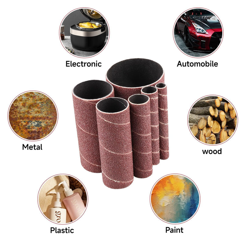 Spindle Sander Sleeves,12PCS Oscillating Sanders for Woodworking,60 Grit Sanding Drums for Dremel Rotary Tool, 4-1/2”Length,1/2”, 3/4”,1”,1-1/2”,2”,3”Diameter 60 Grit