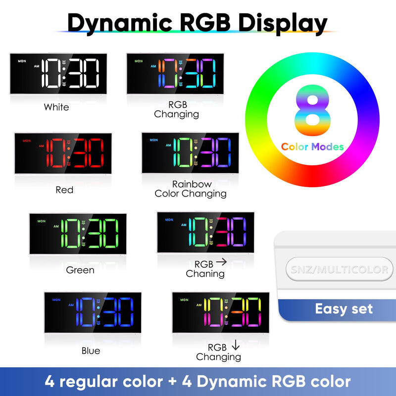 Alarm Clock with Large Display Big Numbers,5 Levels Brightness，Snooze,USB Charging Port,LED and Mirror Desk Clock,Dual Alarms Modern Electronic Clock for Bedroom Home Living Room Office. (White) White