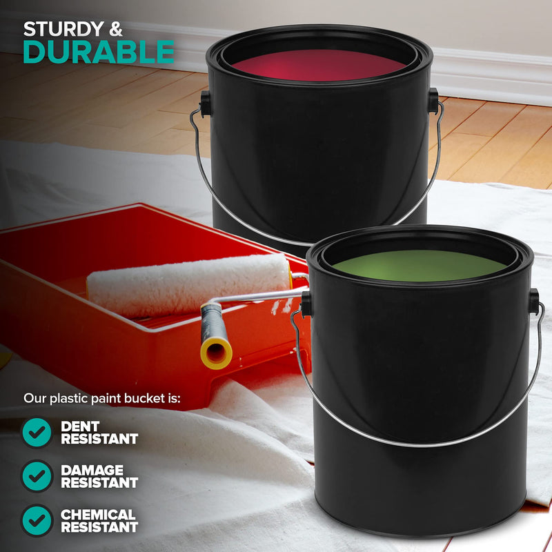 All-Plastic Paint Can (2 Pack) - Gallon Bucket with Metal Handle - Small Bucket with Airtight Seal - Rust Proof Plastic Paint Container with Lid - Reusable Paint Storage Container - Stock Your Home 2