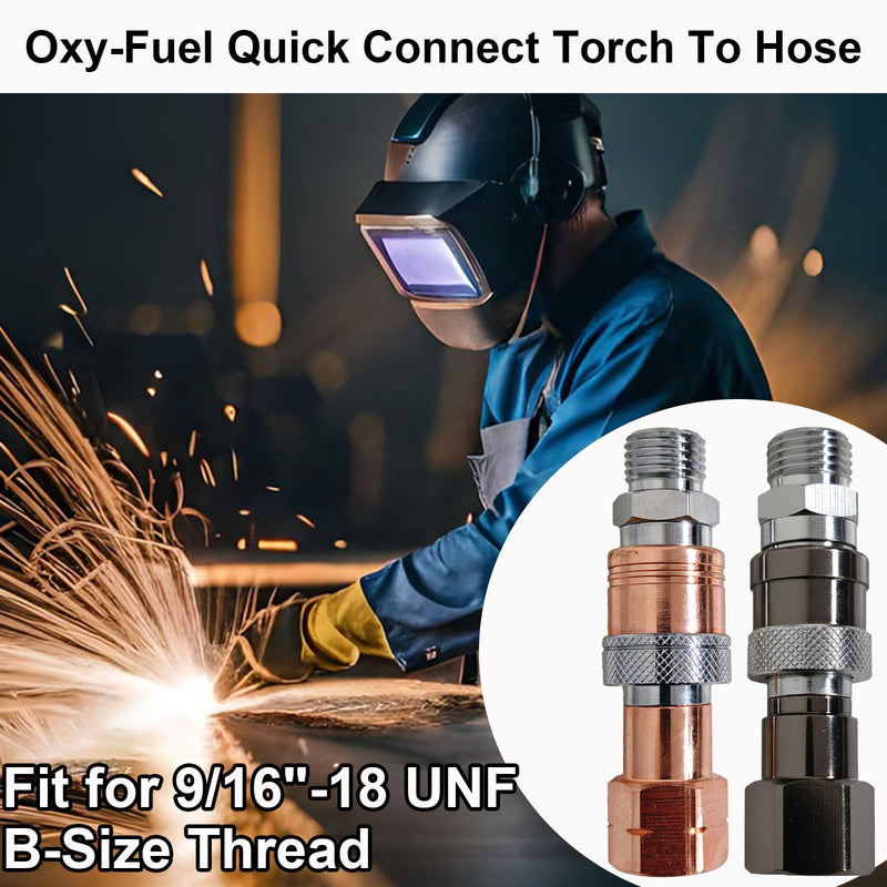 Oxy Acetylene Quick Connect Fittings, 2PCS B-Size 9/16"-18 UNF Brass Torch to Hose Connectors with Check Valves for Welding Cutting Gas Quick Disconnect Set