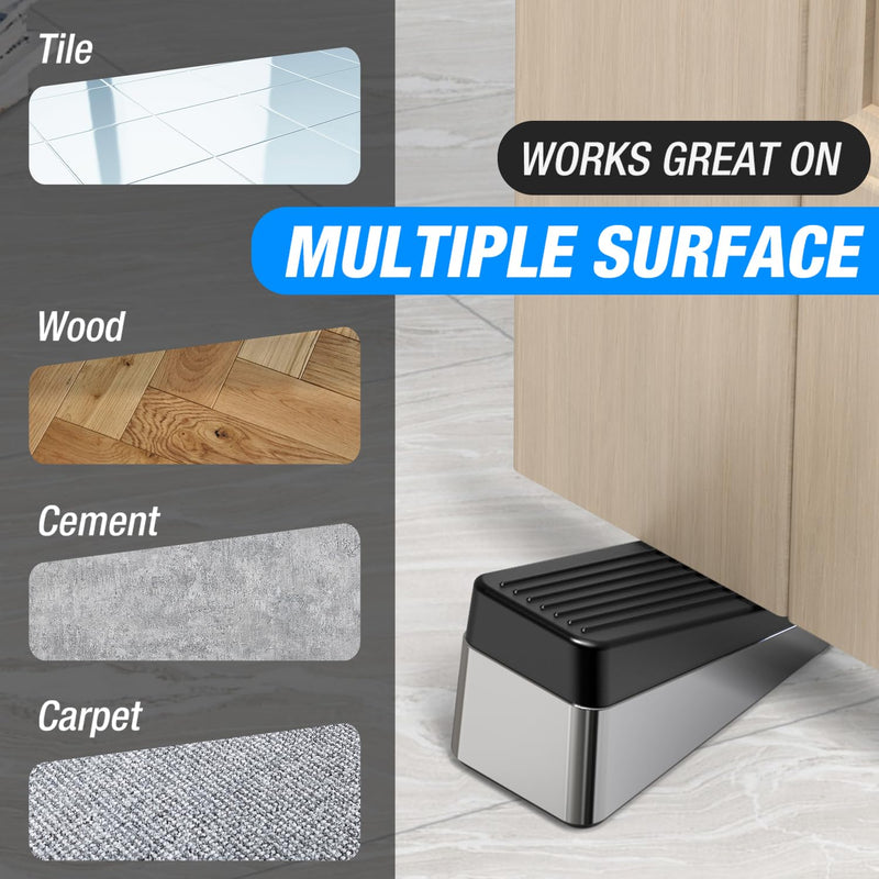 Crosize 2.2 inch Tall and Large Door Stopper, Strongest Metal Door Stops, Stackable to 4 inch, Non-Slip Heavy Duty Big Door Stop Wedge for Bottom of Door, Silver, 1 Pack
