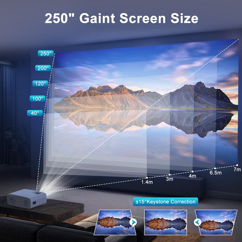 TMY Projector with WiFi and Bluetooth, Native 1080P Mini Projector, Portable Projector wirh 50% Zoom, Compatible with TV Stick/Phone/PC/DVD/HDMI/USB/TF, Movie Projector for Home Bedroom manual focus