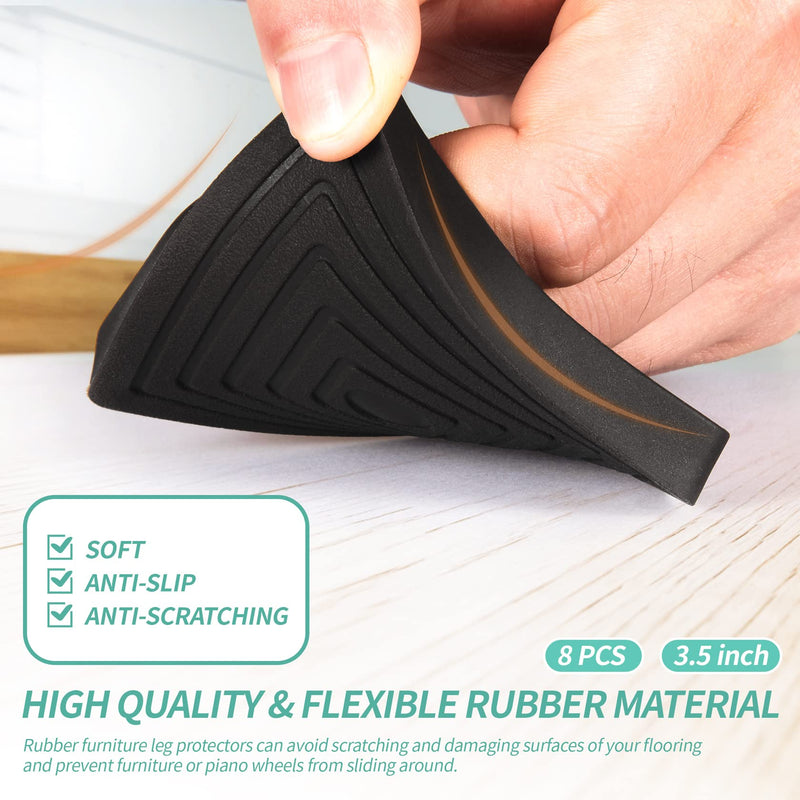 Rubber Furniture Cups Pads Non Slip 8 Pcs 3.5''Square Furniture Coasters Couch Bed Leg Protectors for Hardwood Floors 8Pcs Black 3.5x3.5
