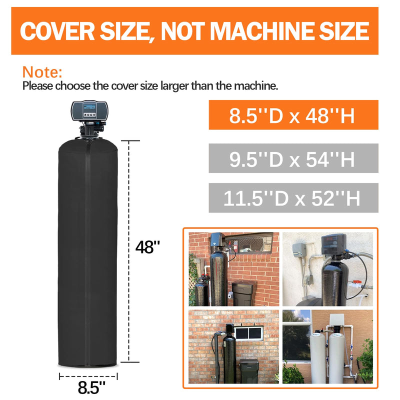 Water Softener Cover Outdoor, 3 Layers Insulation Water Softener Tank Jacket, Heavy Duty Outdoor Insulated Water Softener Tank Cover,8.5''D x 48''H(COVER SIZE, NOT WATER SOFTENER SIZE)- Black 8.5''D x 48''H