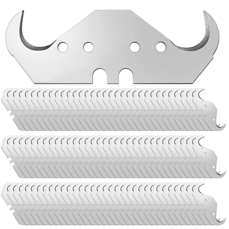 200 Pcs Utility Hook Blades SK5 Carbon Steel Hook Razor Knife Blades with 2 Notches 4 Holes for Roofing and Carpet