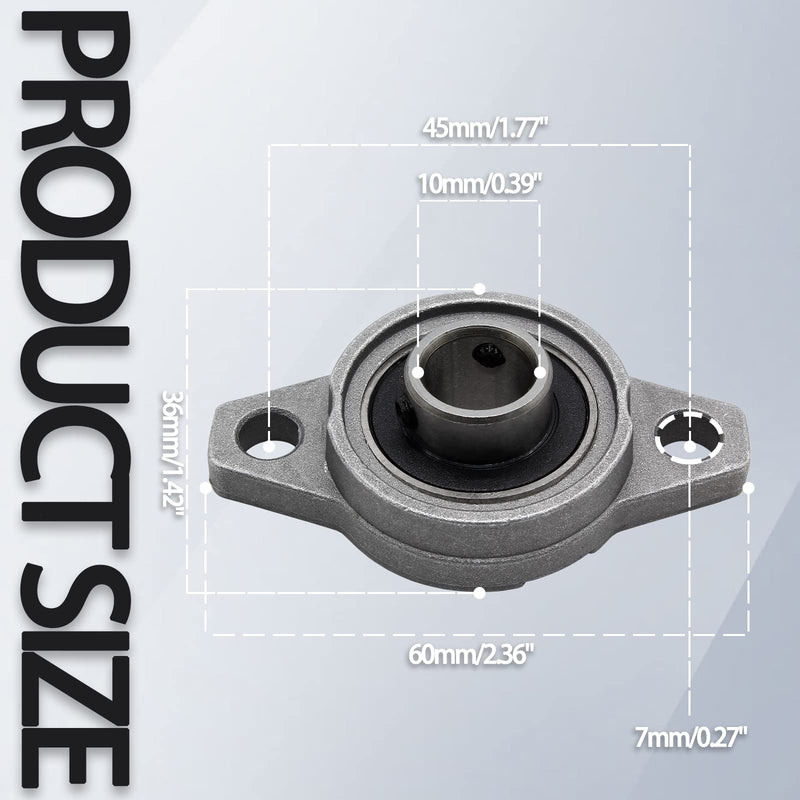 Zorfeter 4Pcs Pillow Block Bearing - 10mm/0.39Inch ID Zinc Alloy Flange Mounted Self-Alignment Bearing KFL000