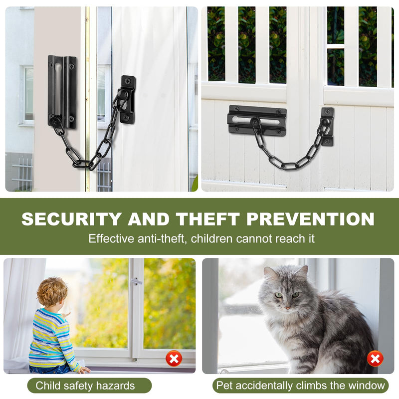 2 Pack Door Chain Lock Black, Security Door Chain for Inside Door, Premium Thickened Chain Door Lock with 12 Screws