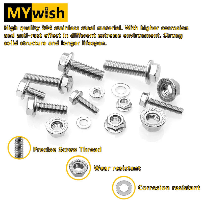 M8 x 35mm (10 Sets) M8x1.25 Bolt Flanged Hex Head Nuts and Bolts, M8 Bolt Flange Hexagon Screws with Nuts and Washers, 304 Stainless Steel 18-8 Metric Bolt Assortment, DIN 6921, by Mywish Silver-M8