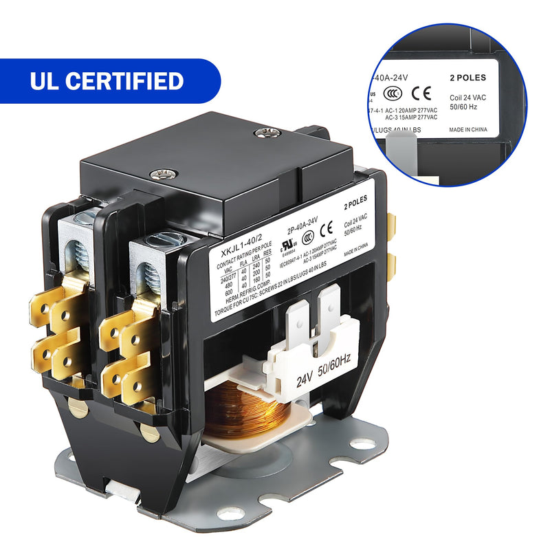 Dreyoo 2 Pcs 24V Coil 40A 2 Pole Air Conditioner Contactor, UL Certified HVAC Motor Contactor, Air Conditioner Replacement Relay, Compatible with C230b, Heat Pump, Refrigeration Systems