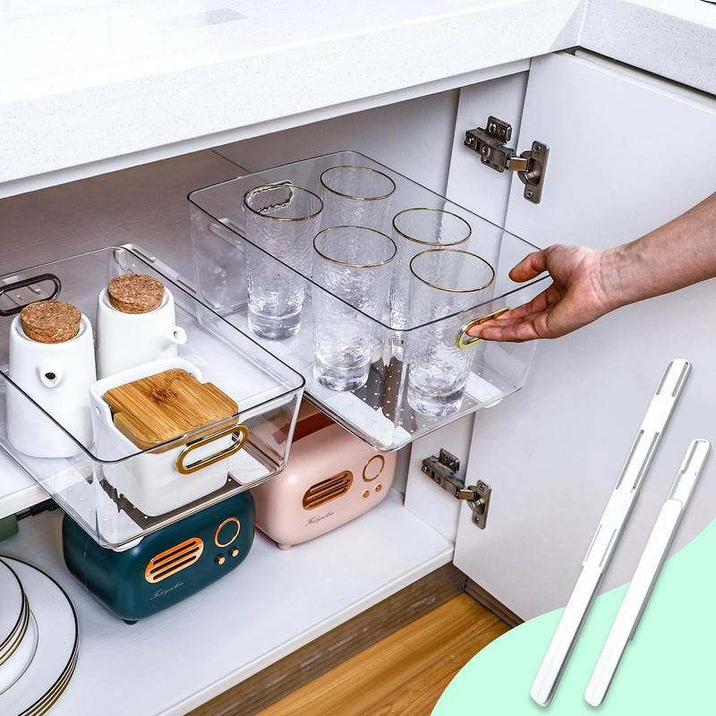 4 Pcs Adhesive Sliders for Cabinets Pull Out Cabinet Organizer Accessories Basket Office Glide Cabinet Tracks Runner Adhesive Drawer Slides Pull Out Replace Guide Rail for Back to School Supplies