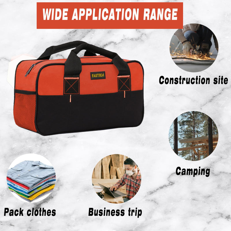 14 Inch Tool Bag, Small Wide Mouth Tool Tote Bag, Waterproof Tool Organizer Bag, Electricians Repairman Tools Tote Bag Double Fabric Storage Bag (Orange) Orange