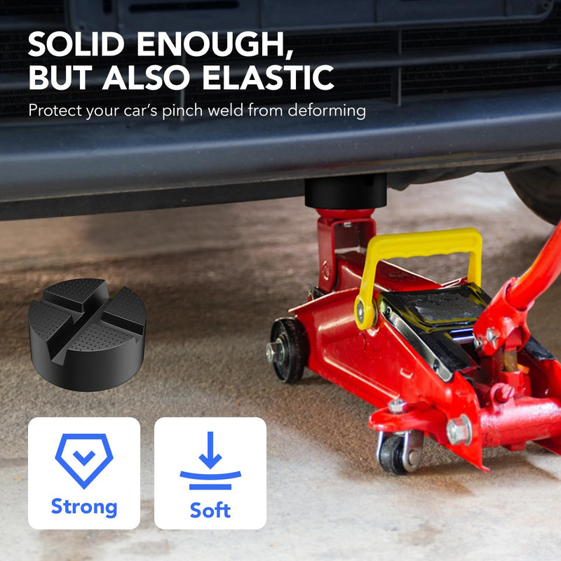 Upgraded Pinch Weld Jack Pad, Two Depths X-Grooves Floor Jack Pad, Easily Fit Different Cars, Thicker Sturdy and Grippy Floor Jack Rubber Pad to Protect You and Your Car, 3.9 x 3.9 x 1.8 in