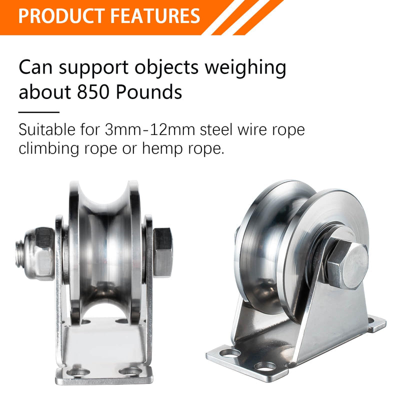 Cable Pulley Wheel Stainless Steel, Duplex Bearings, Rope Pulley for Pulley System, Gym Equipment, Sliding Gate, 1 Pack 48mm_1 PCS