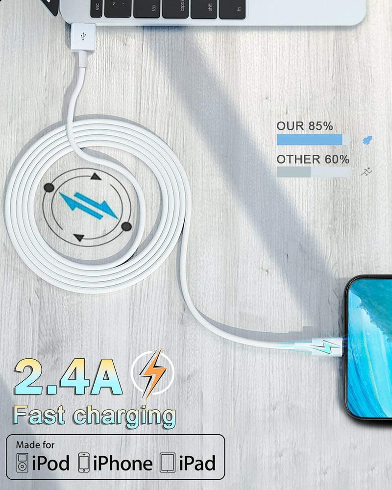 4 Pack [Apple MFi Certified] Apple Charging Cables 6ft, iPhone Chargers, Lightning Fast iPhone Charging Cord for iPhone 12/11/11Pro/11Max/ X/XS/XR/XS Max/8/7, ipad(White) 4pack(6ft) White 4