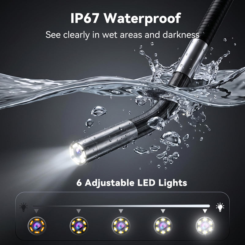 Two-Way Articulating Borescope, Endoscope Camera with Light, 1080P Industrial Inspection Camera with 4.3" Screen, 5FT Flexible Snake IP67 Waterproof Scope for Automotive, Wall, HVAC & Mechanics