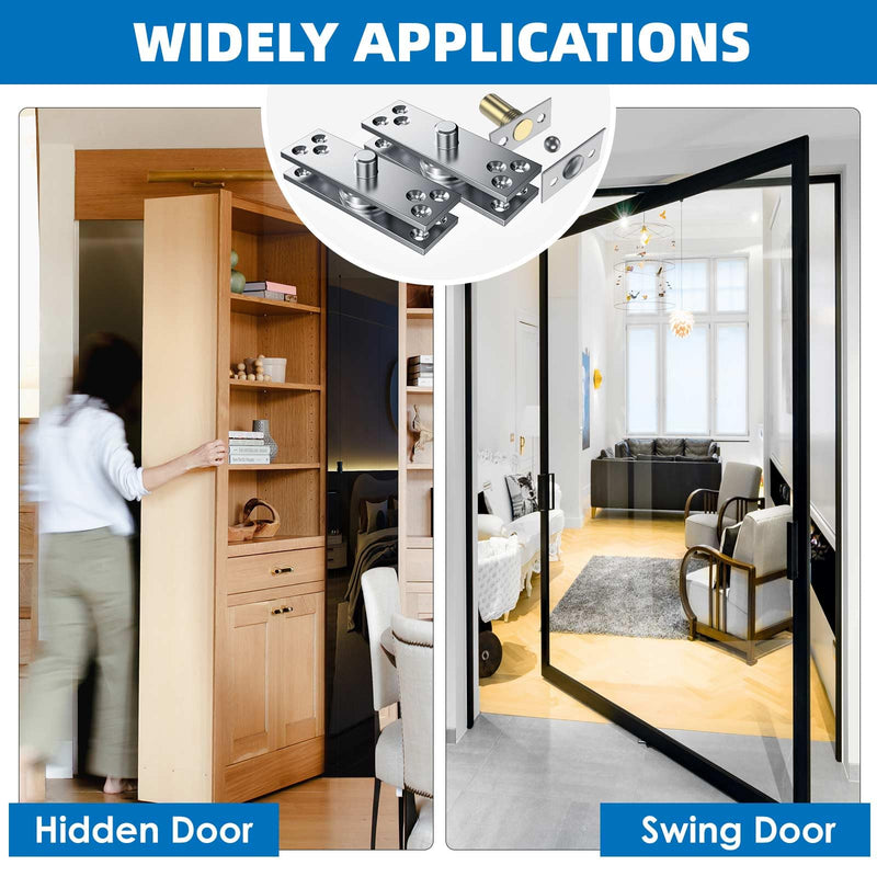 Heavy Duty Hidden Pivot Hinges for Murphy Door – 300LB Side Mount 1 Set, Stainless Steel Secret Door Hardware Kit for Bookshelf, Wood Door, and Hidden Room Entry (Center Mount 1 Set) Center Mount 300lbs 1 Set