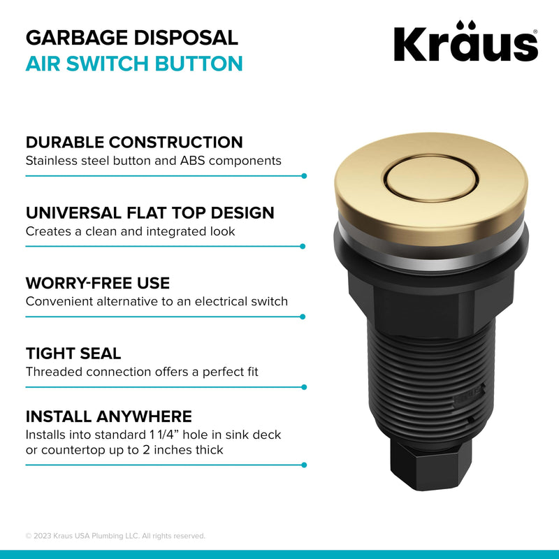 KRAUS Flat-Top Garbage Disposal Air Switch Button in Brushed Brass, KWDB-20BB