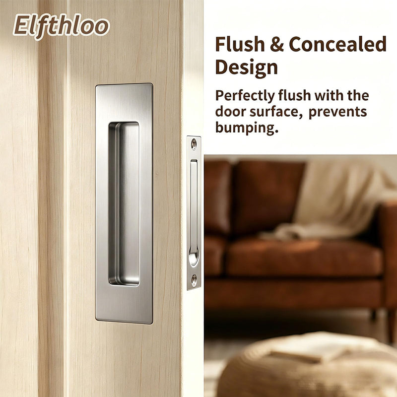 6 in Pocket Door Pulls& Edge Pull Set Solid Wood Sliding Door Hardware Kit, Rectangular Recessed Flush FingerHandle, Used for Pocket & Barn Doors Brushed Stainless Steel 3-piece Set Brushed Stainlless Steel