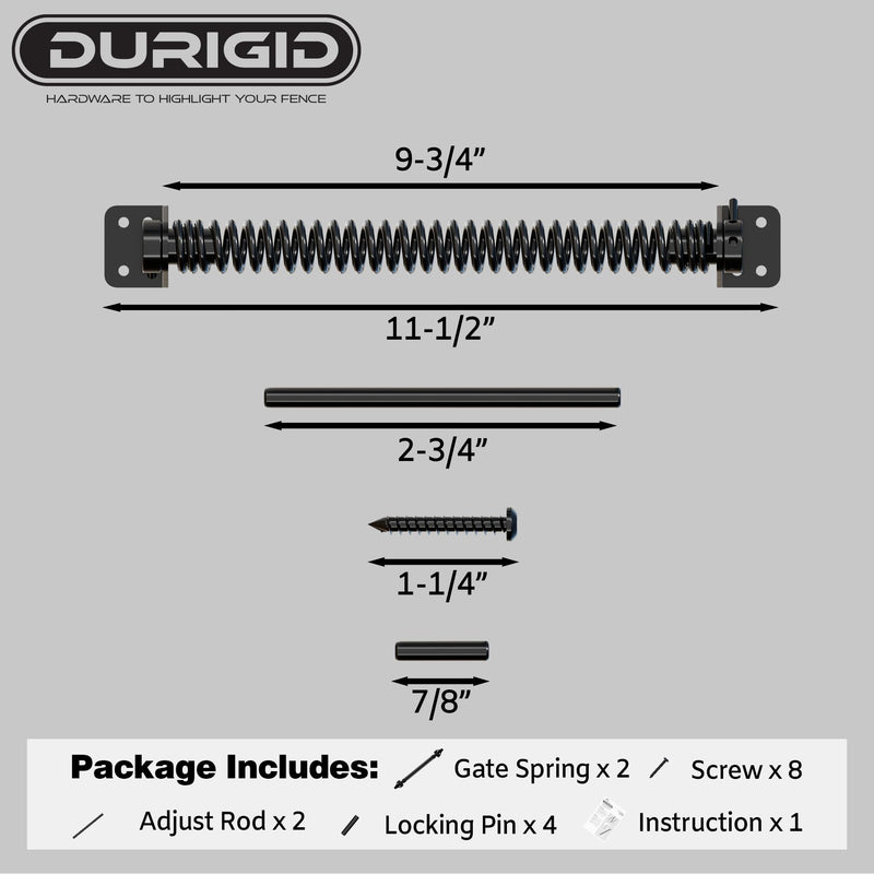 11-1/2" Black Gate Spring Fence Gate Spring Self Closing Outdoor, Fence Gate Springs Fence Gate Spring Closer for Lighter Wood Vinyl Fence, Tension Spring for Gate, 2 Pack