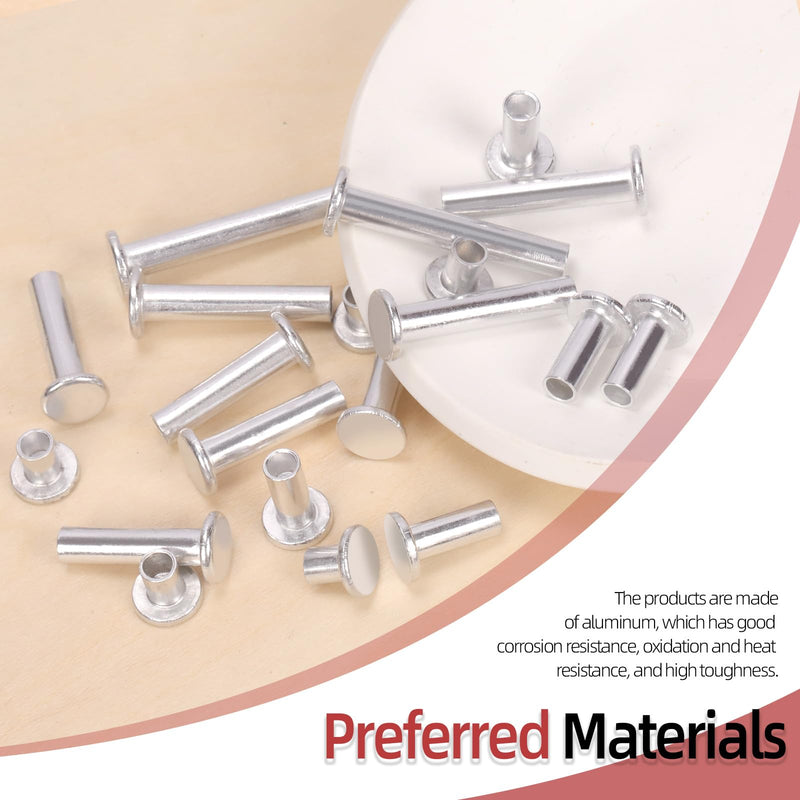 Hilitchi 251PCS M4 Aluminum Flat Head Semi-Tubular Rivets with Punch Assortment Kits Aluminum Round Flat Head Rivet Silver Round Semi Tubular Rivets for Craft Repairs Decoration