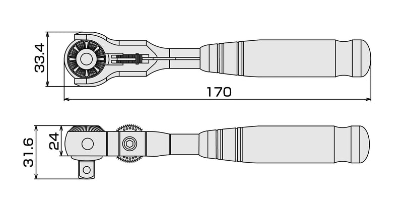 TONE Short Swivel Ratchet Handle (Socket Hold Type) RH3VHS 3/8" Inch Drive RH3VHS:差込角:9.5mm(3/8")