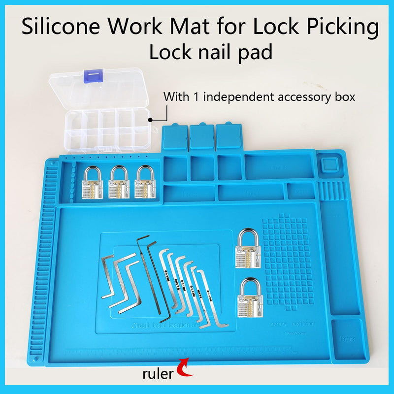 Premium Silicone Workbench Mat 17.7" x 11.8"，Lock Pinning Mat，Lock Picking Kit/Set for Beginners and Locksmith pins，Soldering Mat Heat Resistant，Electronics Repair Mat with Magnetic for Screws, Phone