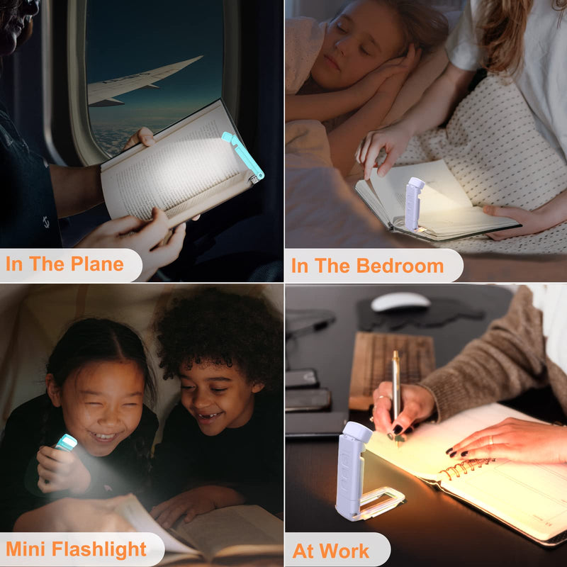 2-Pack Book Lights for Reading at Night, USB Rechargeable Book Light for Reading in Bed, Portable Clip-on LED Reading Light, 30/60-min Timer, 3 Amber Colors, 5 Brightness Dimmable, 6 Bookmarks, Kids 10-Blue White 2 Pack