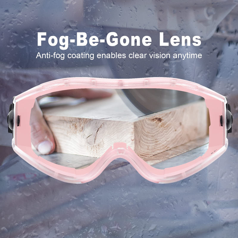 UKNOW Safety Goggles Over Glasses - Anti-Fog Clear Lens - ANSI Z87.1 Certified Eye Protection for Lab Work, Industrial Use Pink - NewNest Australia