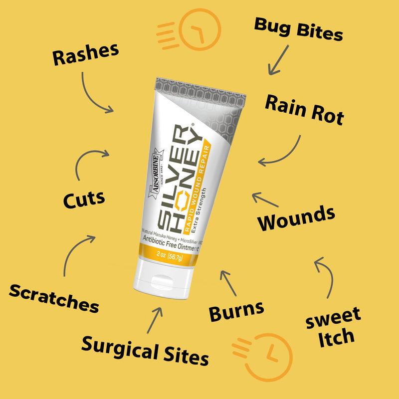 Absorbine Silver Honey Rapid Wound Repair Ointment 2oz Tube, Medical Grade Manuka Honey & MicroSilver BG 2 oz, Single