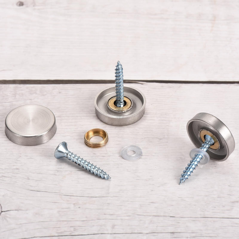 uxcell 24 Pcs Screw Covers Caps, 304 Stainless Steel Mirror Screws Decorative Caps Cover Nails, Mirror Screws Fasteners for Sign Advertising Hardware Construction, 20mm Diameter, Silver