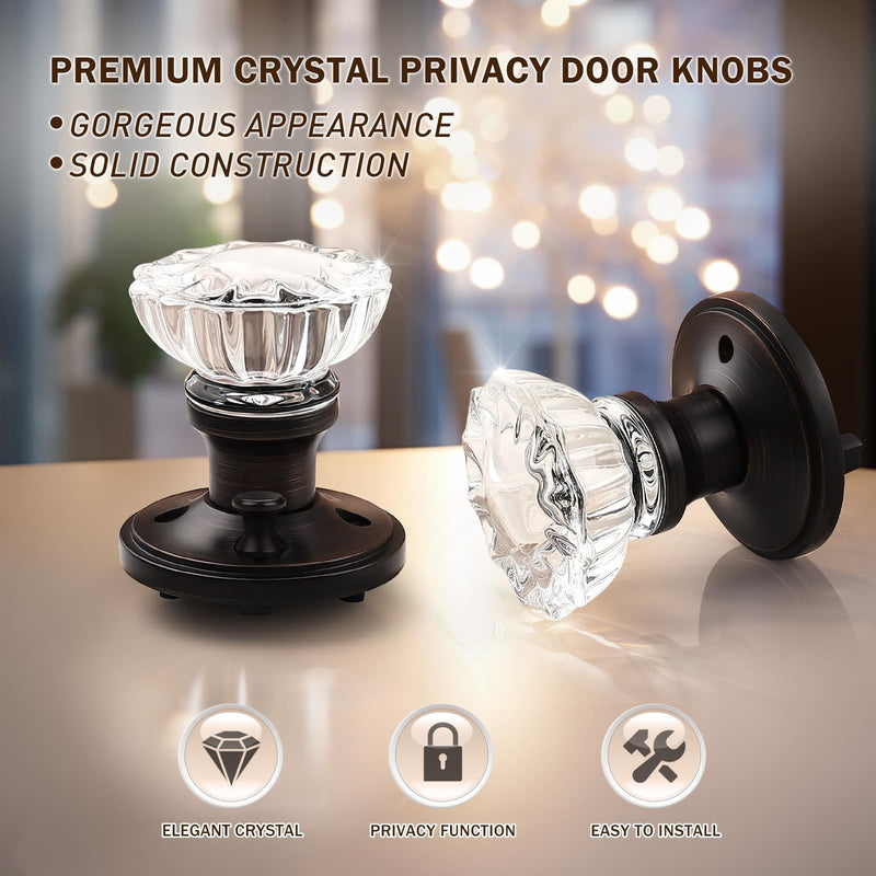 KNOBWELL Privacy Glass Door Knob Crystal Regency Fluted Door Knob with Victorian Plate Rosette in Oil Rubbed Bronze Set of 2 2 Pack