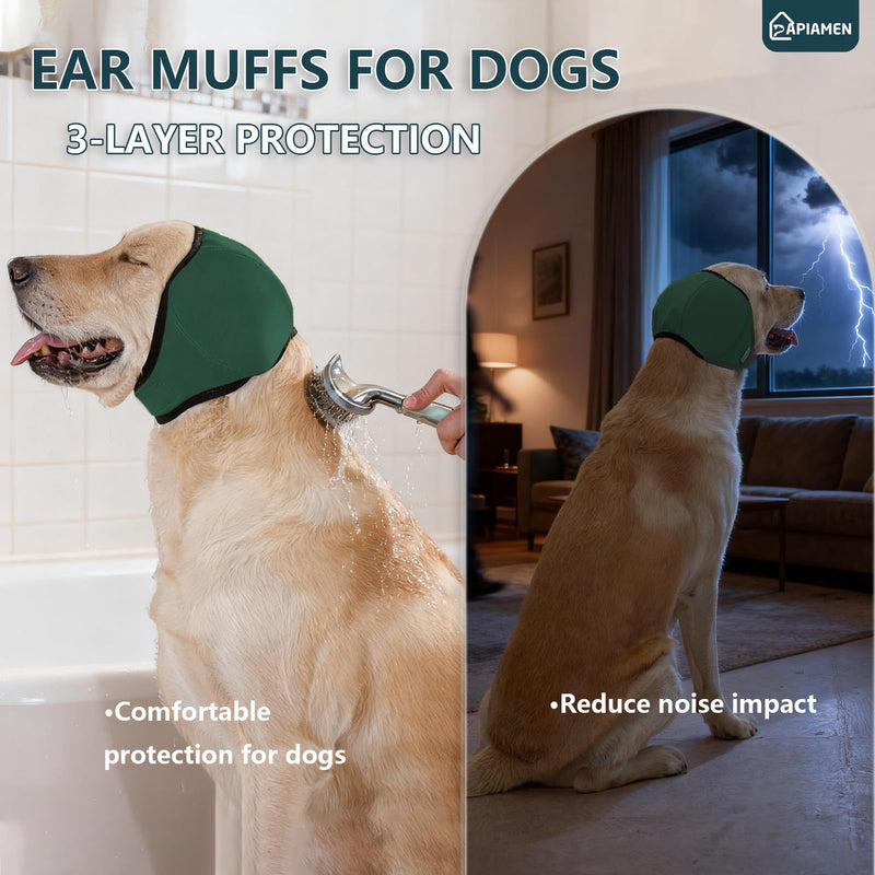 Dog Ear Cover for Hematoma,Bathing,Grooming,Drying,Fashion No Shake Ear Wraps for Dogs Ear Muffs Noise Protection Anxiety Relief,Waterproof Dog Calming Hoodie Shower Cap(Green,S) A-Green S