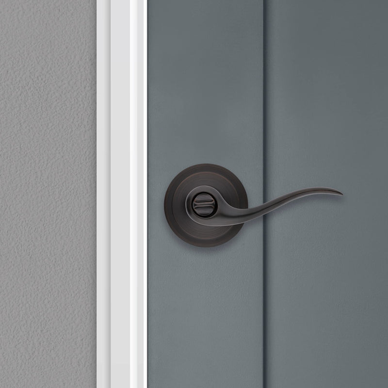 Kwikset Tustin Interior Privacy Door Handle with Lock, Door Lever For Bathroom and Bedroom, Venetian Bronze Reversible Keyless Turn Lock, with Microban Protection