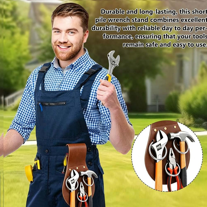3 Ring Spud Wrench Holder Handmade Leather Ironworker Tool Holster Black Durable Tool Belt for Tools Organization Accessories to Hold Spud Wrench Hammers etc Brown