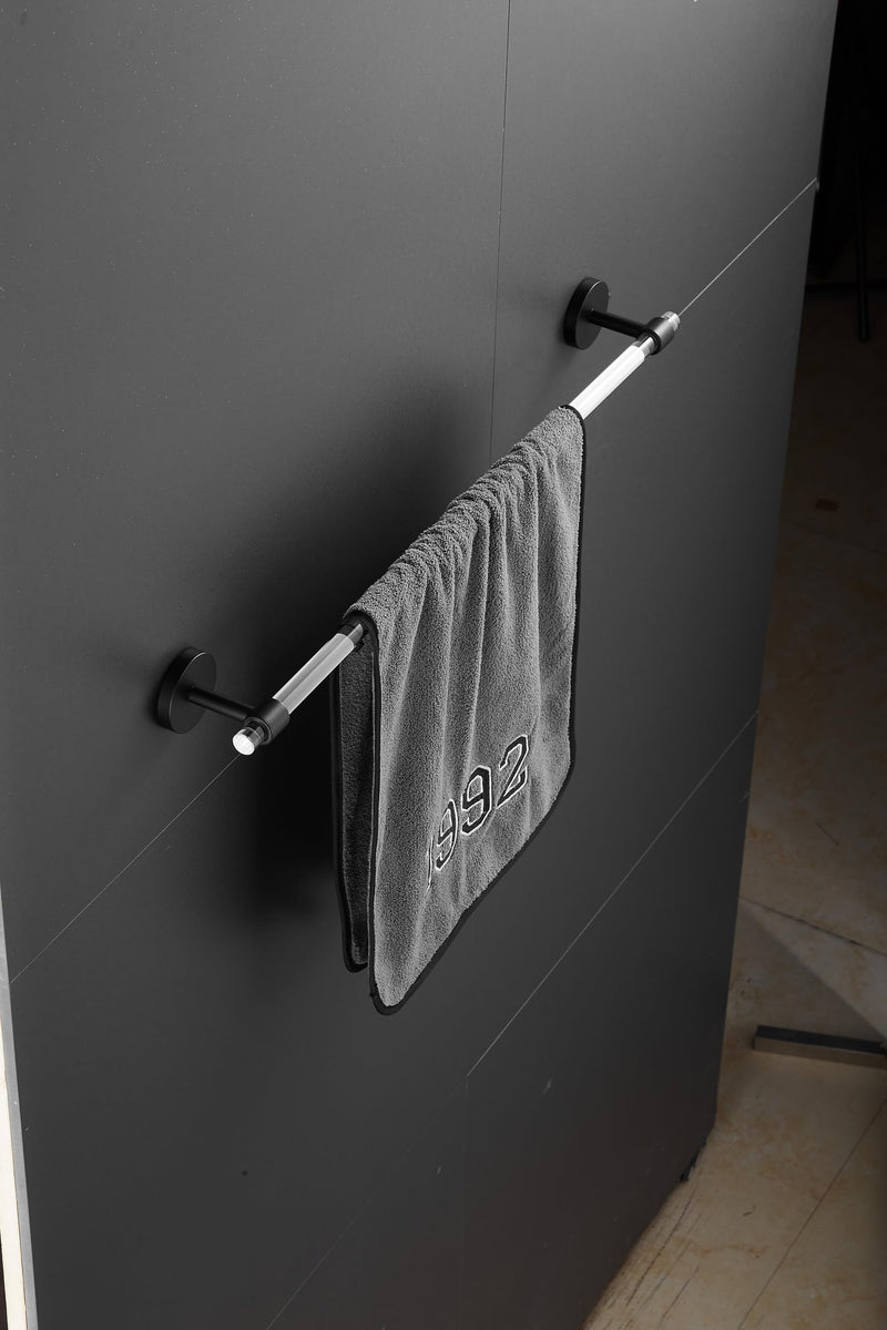 Black Acrylic Bathroom Accessories Set, Including a wall-Mounted Towel bar, Towel Ring, Toilet Paper Holder, and Robe Hook. A 4-piece Modern Acrylic Bathroom Hardware Fixture Set. Black Set