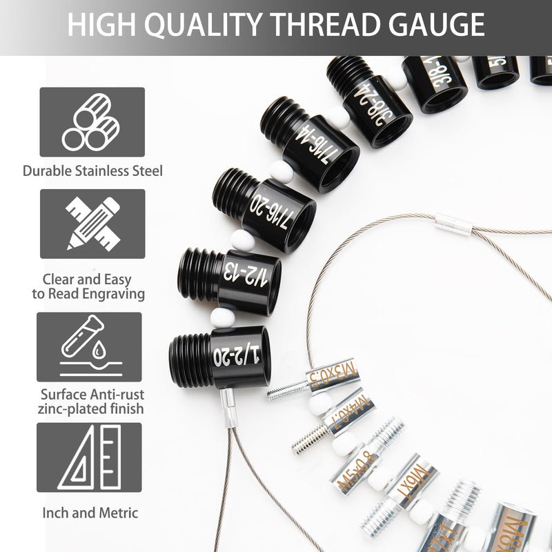 Nut and Bolt Thread Checker, Bolt Size Finder, 45 Male/Female Thread Gauges (24 Inch & 21 Metric) Thread Checker Standard and Metric, Bolts and Nut Identifier Gauge 45 Gauges (24 Inch & 21 Metric)