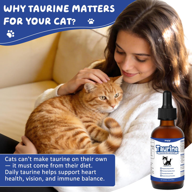 Taurine Supplement for Cats, Taurine Liquid Drops for Heart, Vision & Immune Support, Easy-to-Mix Daily Formula for Kittens, Senior Cats & Picky Eaters, 2 fl oz Natural Feline Nutrition