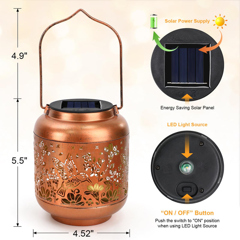 Solar Lantern Solar Lights Outdoor Waterproof Gifts for Women Mom Grandma Hummingbird Christmas Decorations Outside Garden Decor Hanging Solar Lights Metal Led Lantern for Yard, Backyard,Patio,Porch 1