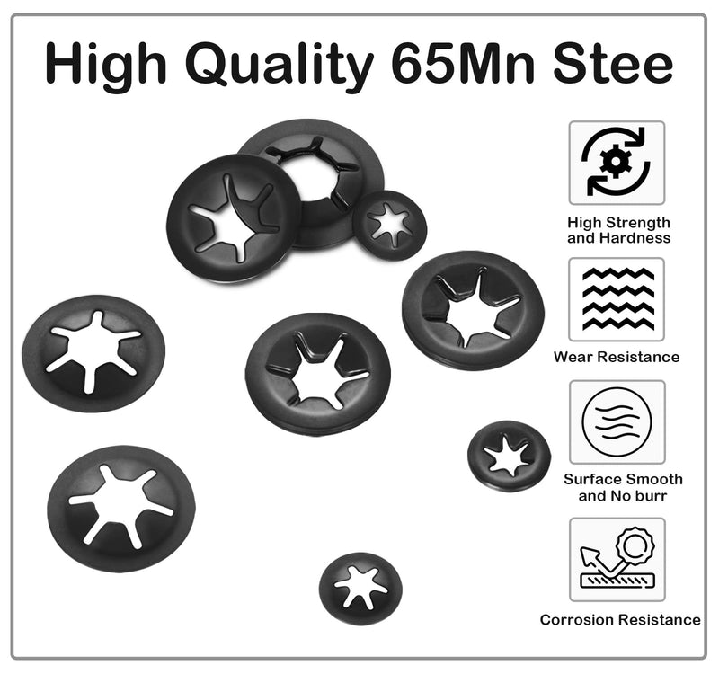 M10 Internal Tooth Star Lock Washers, Quick Speed Locking Washers, Steel Black Finish Push on Locking Washer, Speed Retaining Clips Fasteners, 50 PCS M10 x 20mm
